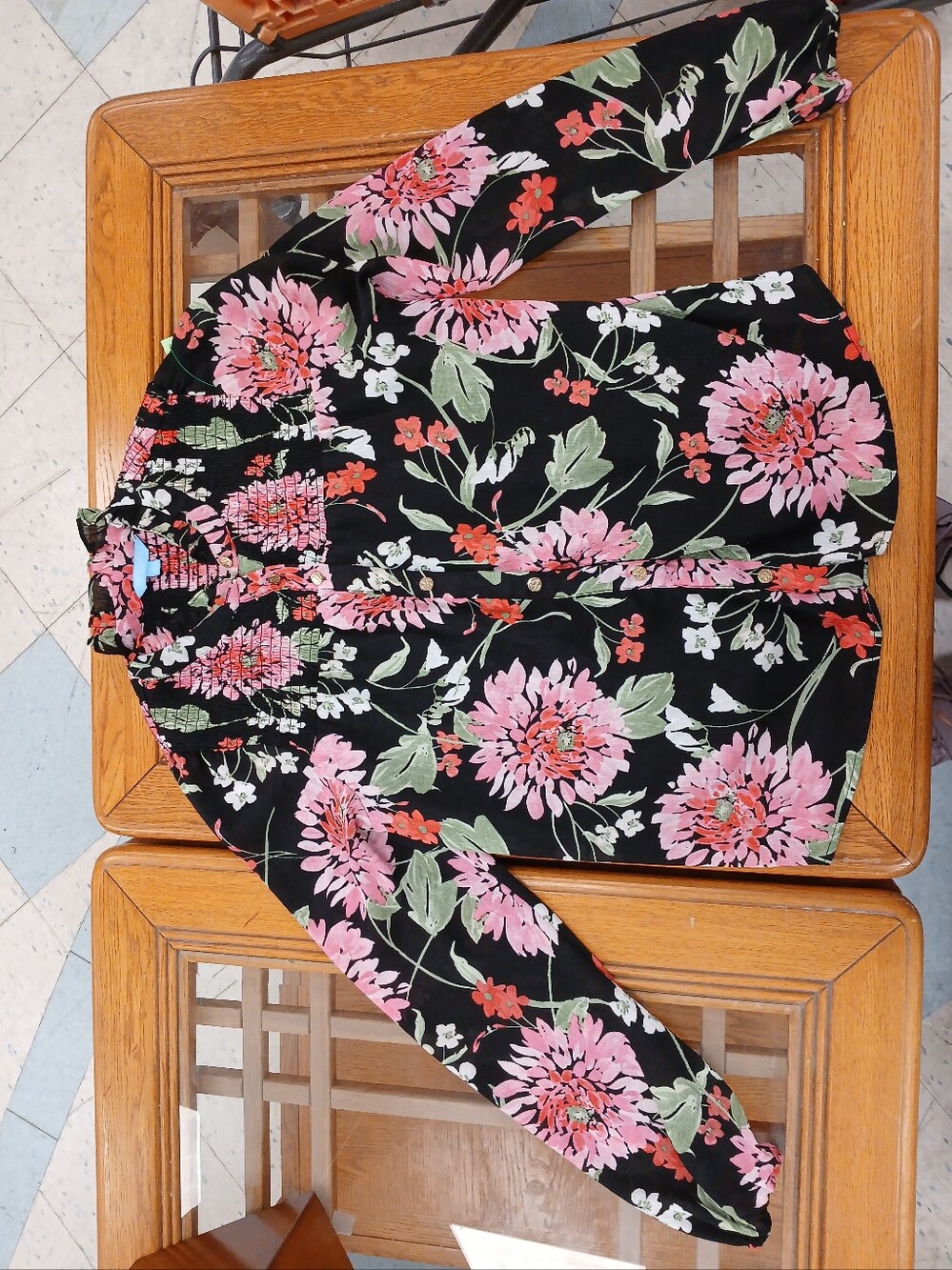 Draper James Black Blouse with Pink Floral Print